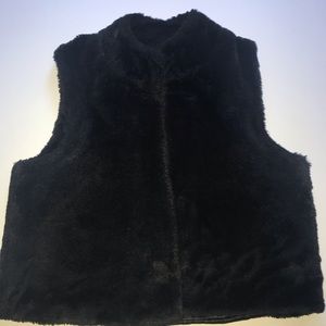 Talbots open front faux fur vest black size L/XL